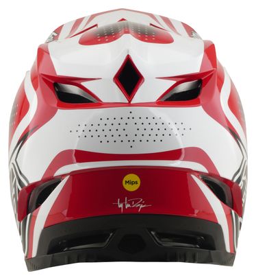 Casco integral Troy Lee Designs D4 de poliacrilito con Mips, modelo The Line, color rojo fuego/blanco