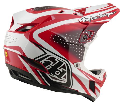 Casco integral Troy Lee Designs D4 de poliacrilito con Mips, modelo The Line, color rojo fuego/blanco