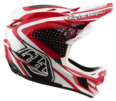 Casco integral Troy Lee Designs D4 de poliacrilito con Mips, modelo The Line, color rojo fuego/blanco