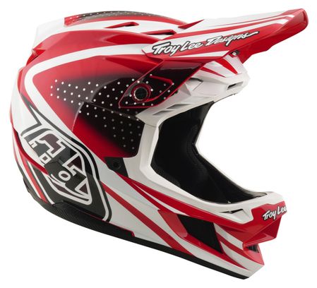 Casco integral Troy Lee Designs D4 de poliacrilito con Mips, modelo The Line, color rojo fuego/blanco
