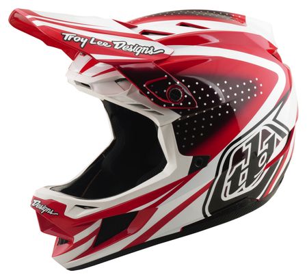 Casco integral Troy Lee Designs D4 de poliacrilito con Mips, modelo The Line, color rojo fuego/blanco