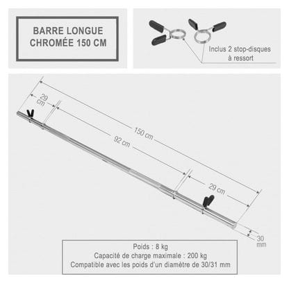 Barre longue avec stop disques 150cm