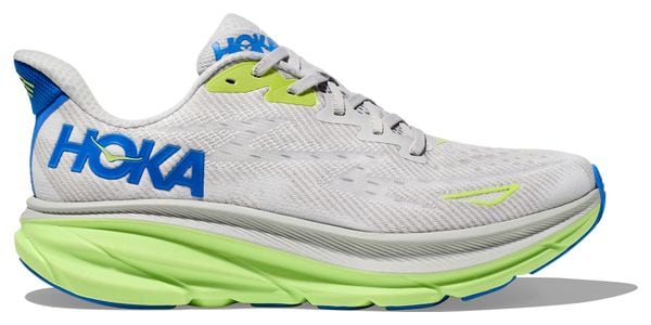 Chaussures Running Hoka Clifton 9 Large 2E Gris/Vert/Bleu Homme