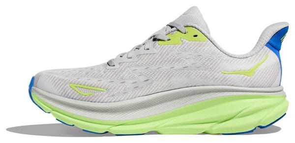 Chaussures Running Hoka Clifton 9 Large 2E Gris/Vert/Bleu Homme