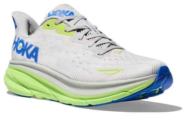 Chaussures Running Hoka Clifton 9 Large 2E Gris/Vert/Bleu Homme