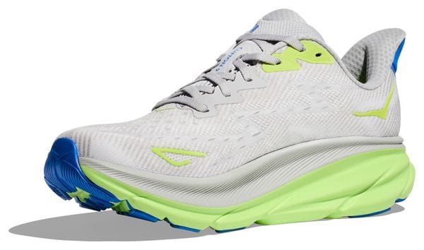 Chaussures Running Hoka Clifton 9 Large 2E Gris/Vert/Bleu Homme