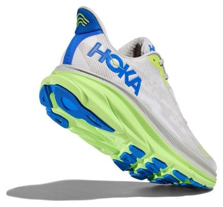 Chaussures Running Hoka Clifton 9 Large 2E Gris/Vert/Bleu Homme