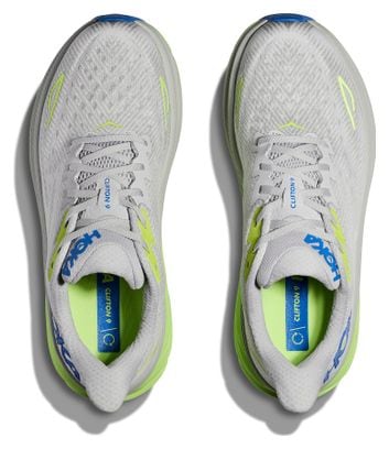 Chaussures Running Hoka Clifton 9 Large 2E Gris/Vert/Bleu Homme