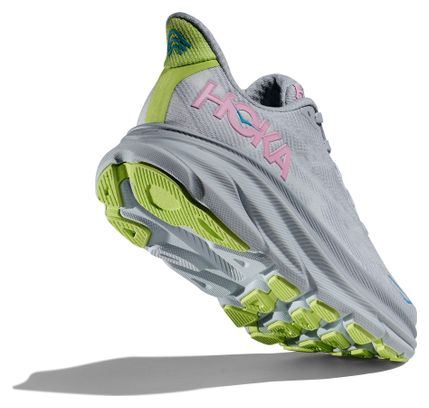 Hoka Clifton 9 Running Shoes Large D Grey/Pink/Green Women's