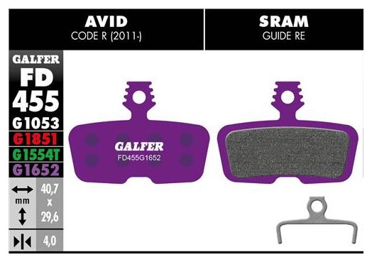 Paire de Plaquettes Galfer Semi-métalliques Sram Code R  RSC  Guide RE / Avid Code R (2011..) E-Bike