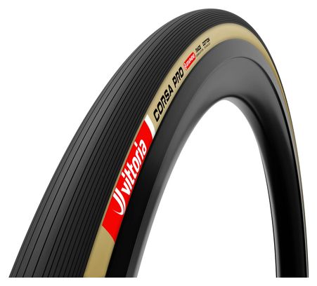 Neumático de carretera Vittoria Corsa Pro 700 mm Tubetype Plegable Cinturón antipinchazos Formulación de competición Grafeno + Sílice Tan Sidewall