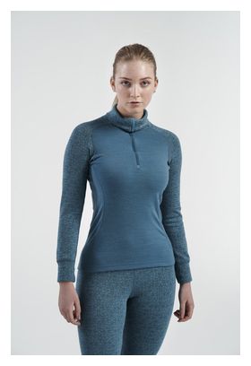 Damen Unterhemd Langarm Devold Duo Active Merino 205 Zip Neck Blau