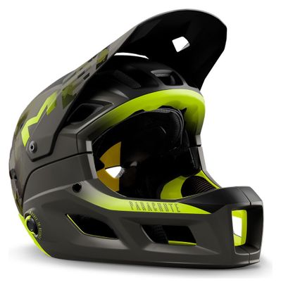 Met Parachute MCR Mips integraalhelm met verwijderbare kinbeugel Black Camo Lime Green Matglans 2021