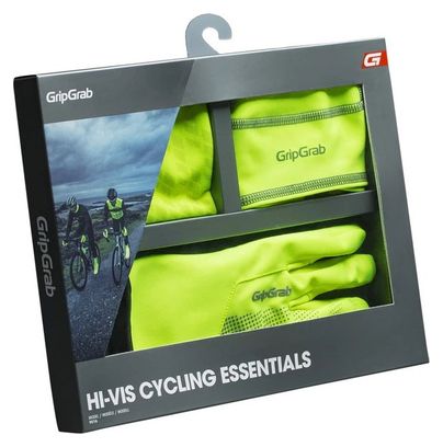 Guantes GripGrab Hi-Vis Cycling Essentials + Gorra de calavera + Calentador de cuello Amarillo neón