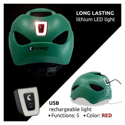 Casque de Vélo Urbain | Lumière USB rechargeable| Vert Mat| Certifié EN1078