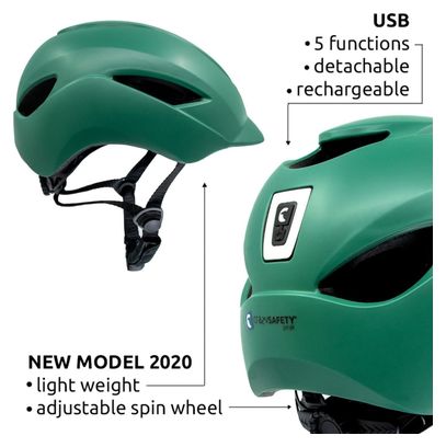 Casque de Vélo Urbain | Lumière USB rechargeable| Vert Mat| Certifié EN1078