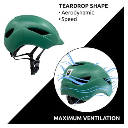 Casque de Vélo Urbain | Lumière USB rechargeable| Vert Mat| Certifié EN1078