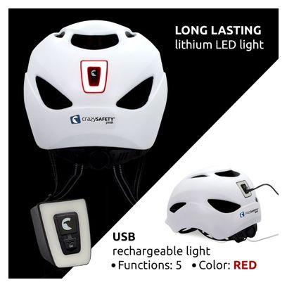 Casque de Vélo Urbain | Lumière USB rechargeable| Blanc Mat (L)| Certifié EN1078