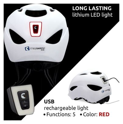 Casque de Vélo Urbain | Lumière USB rechargeable| Blanc Mat| Certifié EN1078