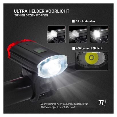 Lumière casque - éclairage vélo LED - 400 Lumens - Lampe arrière et avant