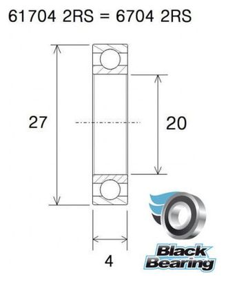 Schwarzes Lager 6704-2RS 20 x 27 x 4 mm