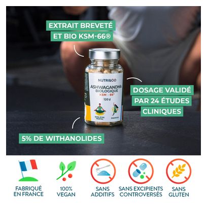 Ashwagandha Bio - KSM-66 - Masse musculaire - 120 gélules