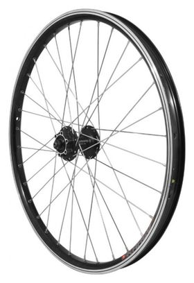 Roue vtt 24 avant kargo disc vae e bike alu double paroi moyeu Shimano m475 disc 6 trous noire blocage renforce rayon inox Alltricks