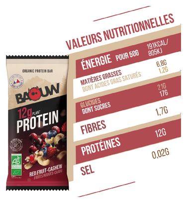 Baouw Barre Protéinée BIO Fruits Rouges Cajou 50g