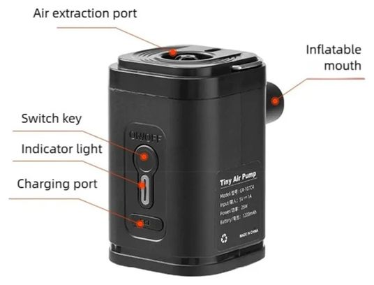 Mini pompe électrique ultra compacte randonnée / trek / bivouac – Gonflage / dégonflage – LED – 1200 mAh