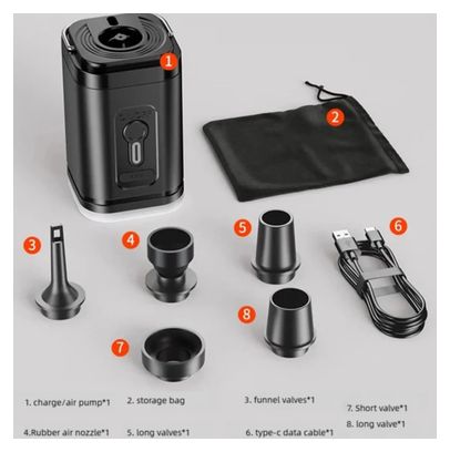 Mini pompe électrique ultra compacte randonnée / trek / bivouac – Gonflage / dégonflage – LED – 1200 mAh