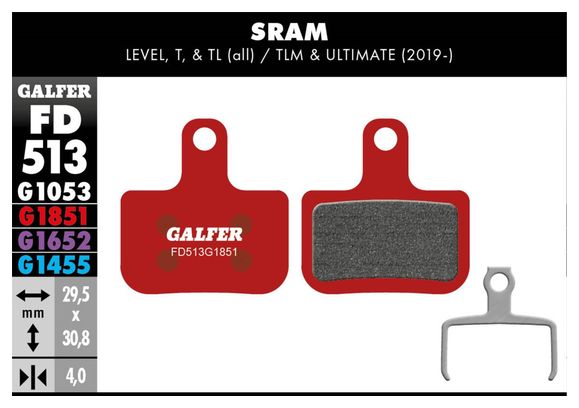 Paire de Plaquettes Semi-Métalliques Galfer FD513 G1851 Advanced pour Freins Sram Level