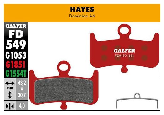 Par de Pastillas de Freno Galfer Semi-Metálicas Hayes Dominion A4 Advanced