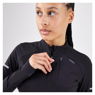 Langarm Trikot Kiprun Warm Light Schwarz