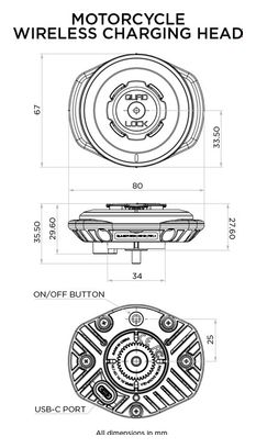 Cabezal de carga inalámbrico resistente a la intemperie Quad Lock para soportes de motocicleta