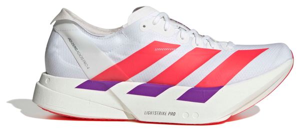 adidas Adizero Adios Pro 4 Laufschuhe für Herren, Weiß/Rot/Lila