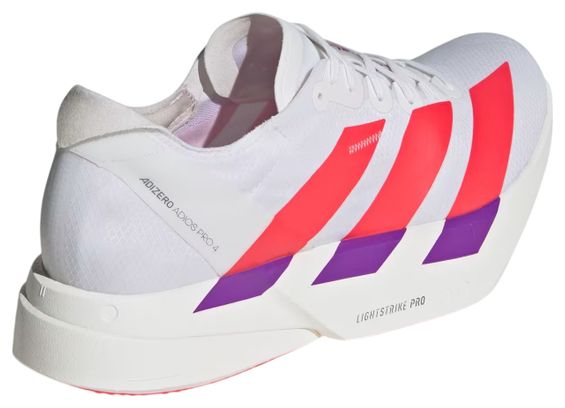 adidas Adizero Adios Pro 4 Laufschuhe für Herren, Weiß/Rot/Lila