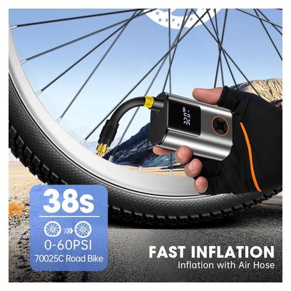 Mini compresseur électrique /Pompe électrique vélo 150 PSI - 600 mAh - écran LCD