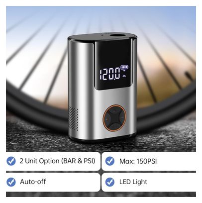 Mini compresseur électrique /Pompe électrique vélo 150 PSI - 600 mAh - écran LCD