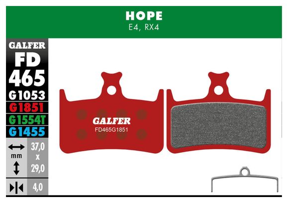 Galfer FD465 G1851 Pastillas de Freno Semimetálicas Avanzadas para Frenos de Disco Hope E4 / RX4 (Shimano)