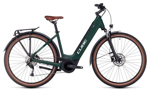 Cube Touring Hybrid One 500 Bicicleta híbrida eléctrica de fácil acceso Shimano Alivio 9S 500 Wh 700 mm Verde oscuro 2024