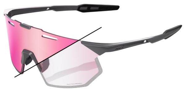 100% Hypercraft SQ Gloss Light Grey-zonnebril met fotochromatische roze gouden spiegelglazen