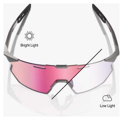 100% Hypercraft SQ Gloss Light Grey-zonnebril met fotochromatische roze gouden spiegelglazen