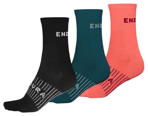 Endura Women's CoolMax Race 3-P Sock II Black / Orange / Green