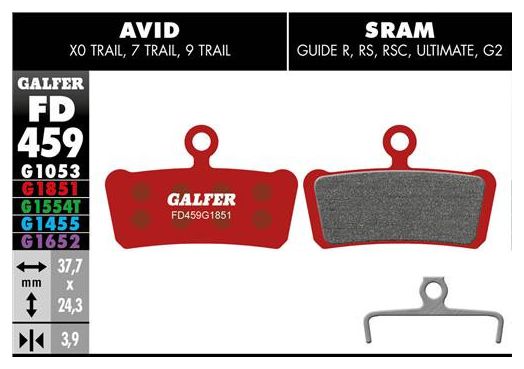 Paire de Plaquettes Galfer Semi-métalliques Avid X0 / Trail / 7 Trail / 9 Trail / Sram Guide R RS RSC Ultimate G2 Advanced