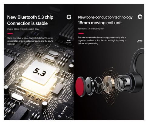 Lenovo X3 Pro écouteurs conduction osseuse Bluetooth 5.3 avec micro (noir)