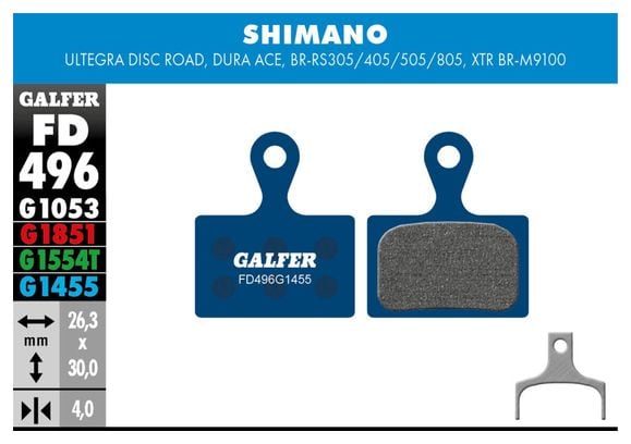 Pastiglie freno Galfer FD496 G1455 Road semi-metalliche per freni a disco Shimano Tiagra / 105 / Ultegra / Dura-Ace / GRX / Metrea / XTR / RS305-405-505-805