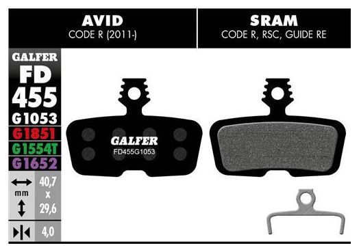 Par de pastillas de freno Galfer semimetálicas Sram Code, Guide RE / Avid Code R (2011 ..) Standard