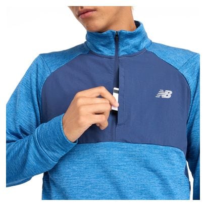 New Balance Athletics Heat Grid Grey/Blue Heren 1/2 Zip Thermal Top