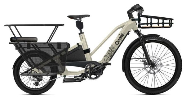 Bicicleta eléctrica de  carga longtailO2 Feel EquoCargo Adventure 5.1 Shimano Cues 9V 720 Wh 20/26'' Pack Beige Familia