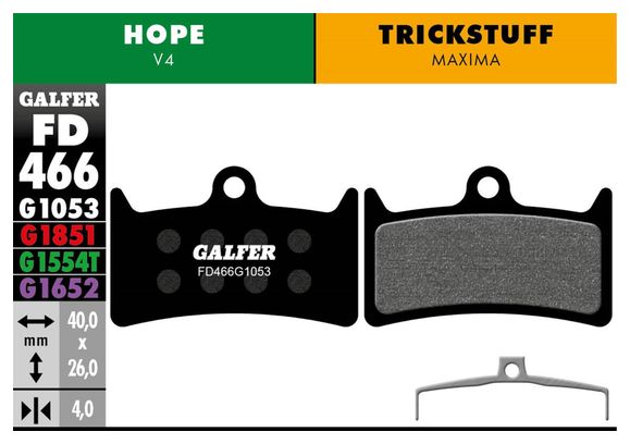 Paire de Plaquettes Semi-Métalliques Galfer FD466 G1053 Performance pour Freins Hope V4 / Trickstuff Maxima